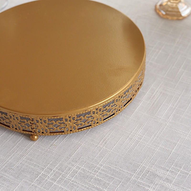 Gold Metal Fleur De Lis Round Cake Stand Dessert Display Pedestal
