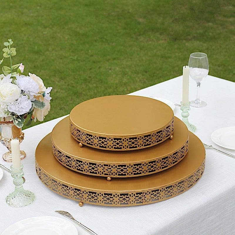 Gold Metal Fleur De Lis Round Cake Stand Dessert Display Pedestal