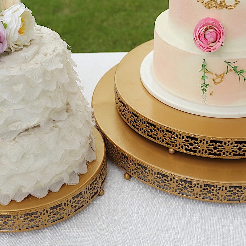 Gold Metal Fleur De Lis Round Cake Stand Dessert Display Pedestal