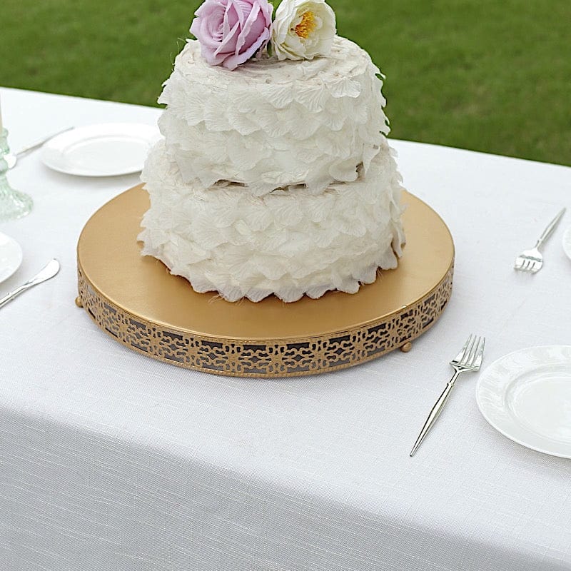 Gold Metal Fleur De Lis Round Cake Stand Dessert Display Pedestal