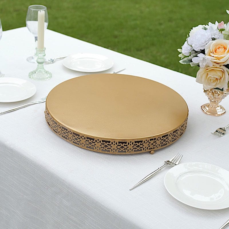 Gold Metal Fleur De Lis Round Cake Stand Dessert Display Pedestal