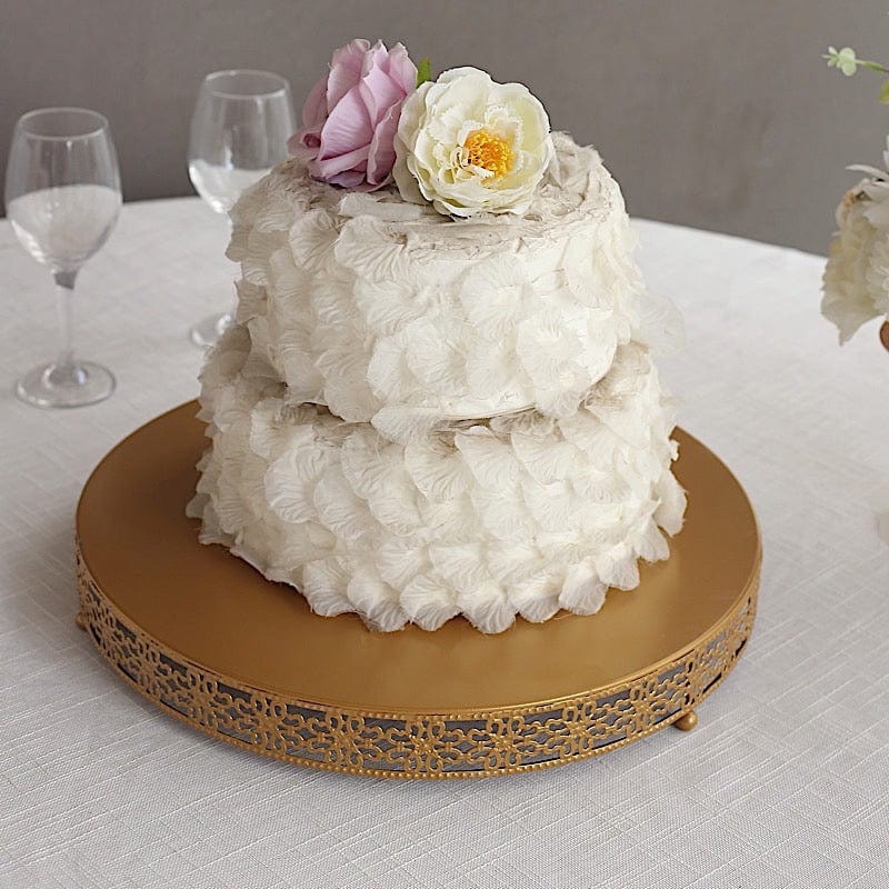 Gold Metal Fleur De Lis Round Cake Stand Dessert Display Pedestal