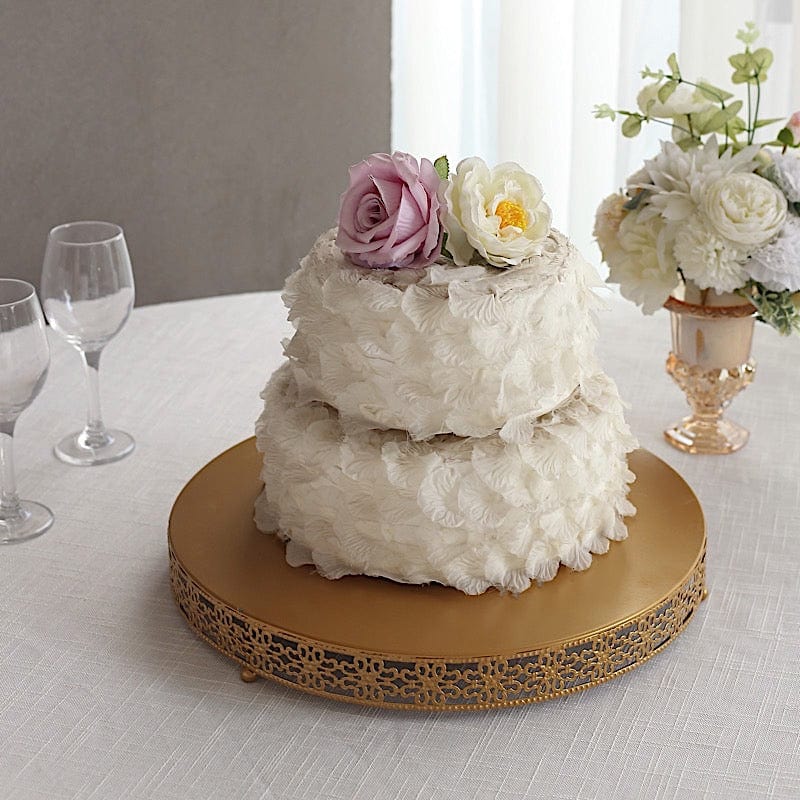 Gold Metal Fleur De Lis Round Cake Stand Dessert Display Pedestal