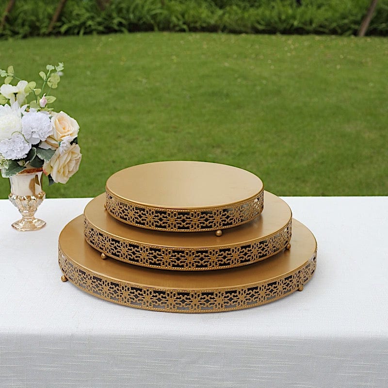 Gold Metal Fleur De Lis Round Cake Stand Dessert Display Pedestal