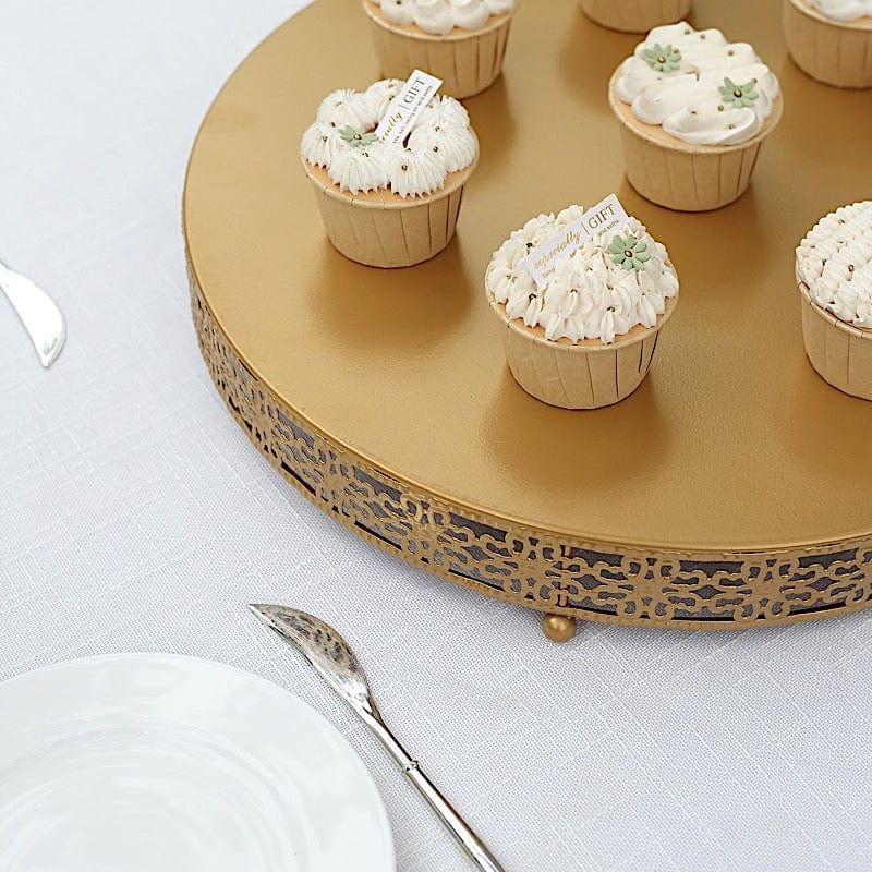 Gold Metal Fleur De Lis Round Cake Stand Dessert Display Pedestal