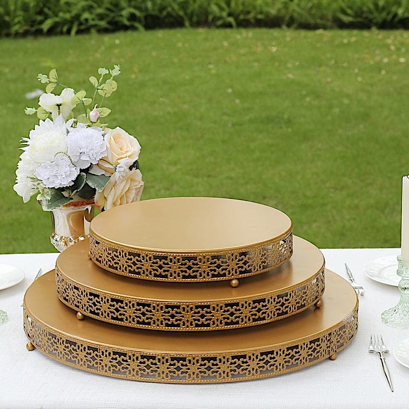 Gold Metal Fleur De Lis Round Cake Stand Dessert Display Pedestal