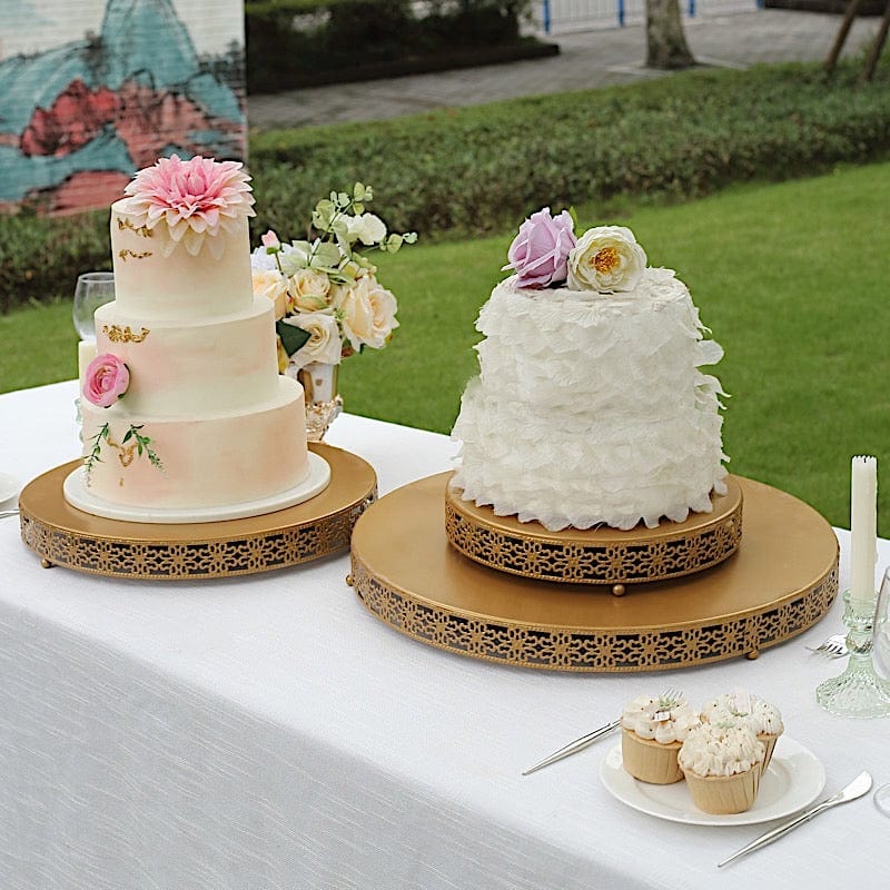 Gold Metal Fleur De Lis Round Cake Stand Dessert Display Pedestal