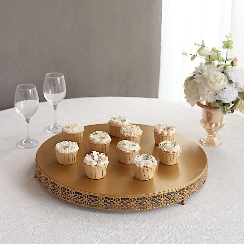 Gold Metal Fleur De Lis Round Cake Stand Dessert Display Pedestal