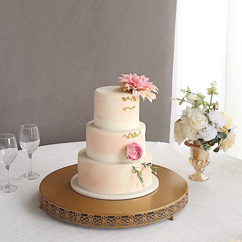 Gold Metal Fleur De Lis Round Cake Stand Dessert Display Pedestal