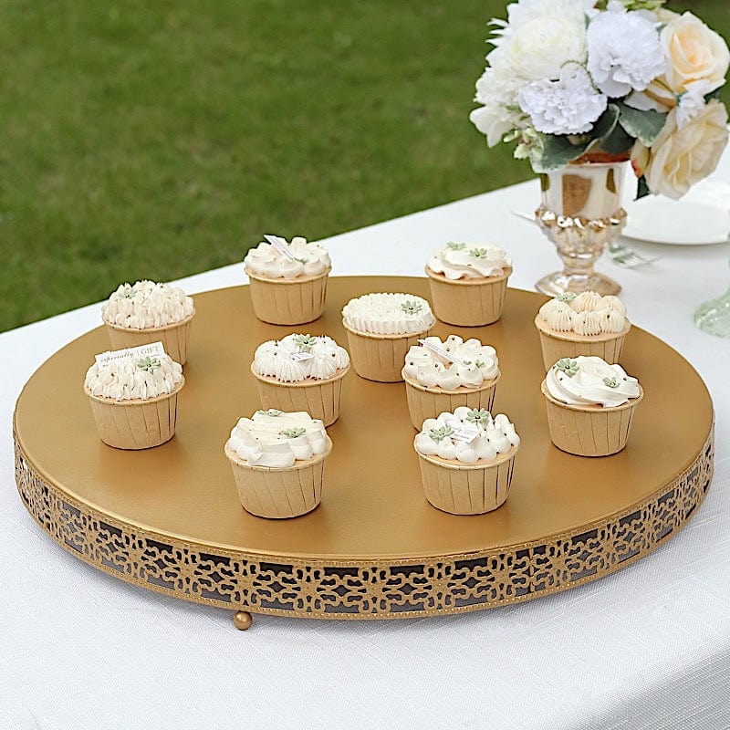 Gold Metal Fleur De Lis Round Cake Stand Dessert Display Pedestal
