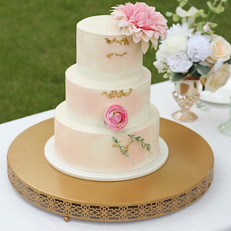 Gold Metal Fleur De Lis Round Cake Stand Dessert Display Pedestal