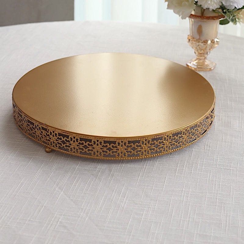 Gold Metal Fleur De Lis Round Cake Stand Dessert Display Pedestal