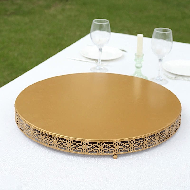Gold Metal Fleur De Lis Round Cake Stand Dessert Display Pedestal
