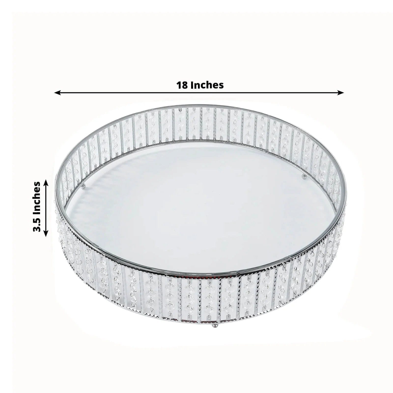 Metal Round Cake Stand with Glass Top and Hanging Crystal Beads