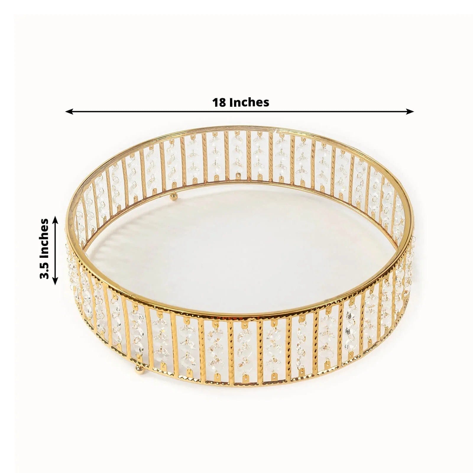 Metal Round Cake Stand with Glass Top and Hanging Crystal Beads