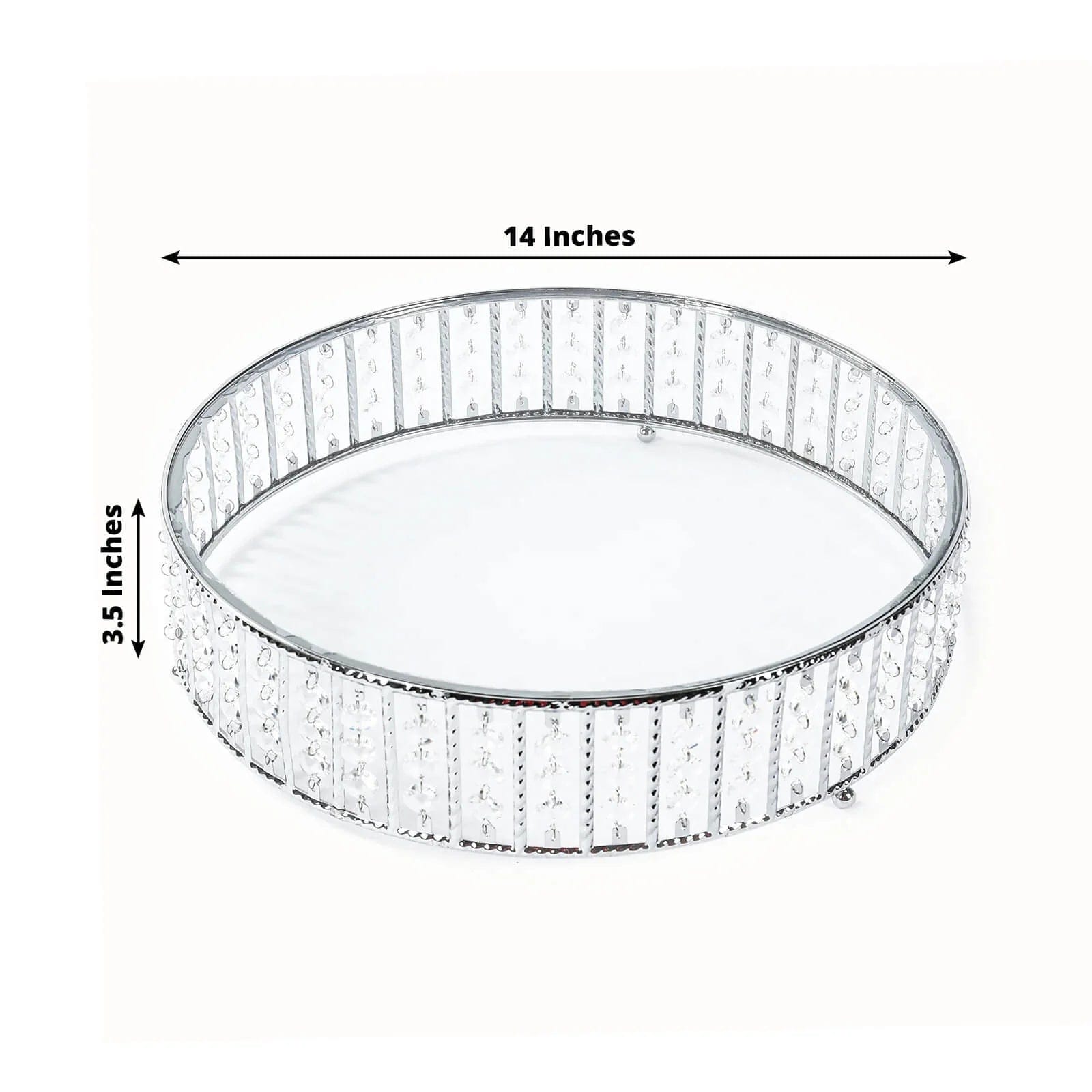 Metal Round Cake Stand with Glass Top and Hanging Crystal Beads