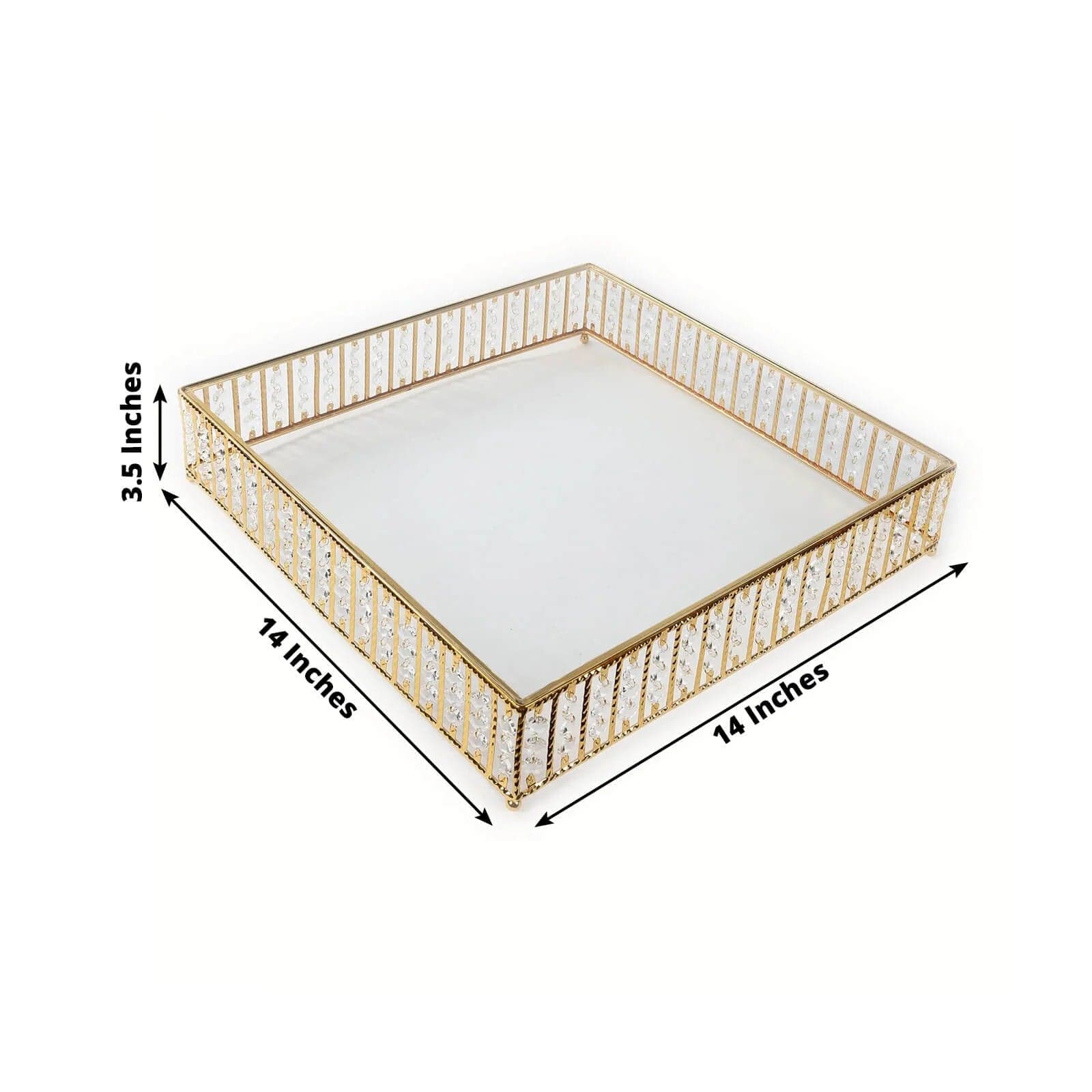 Metal Square Cake Stand with Glass Top and Hanging Crystal Beads