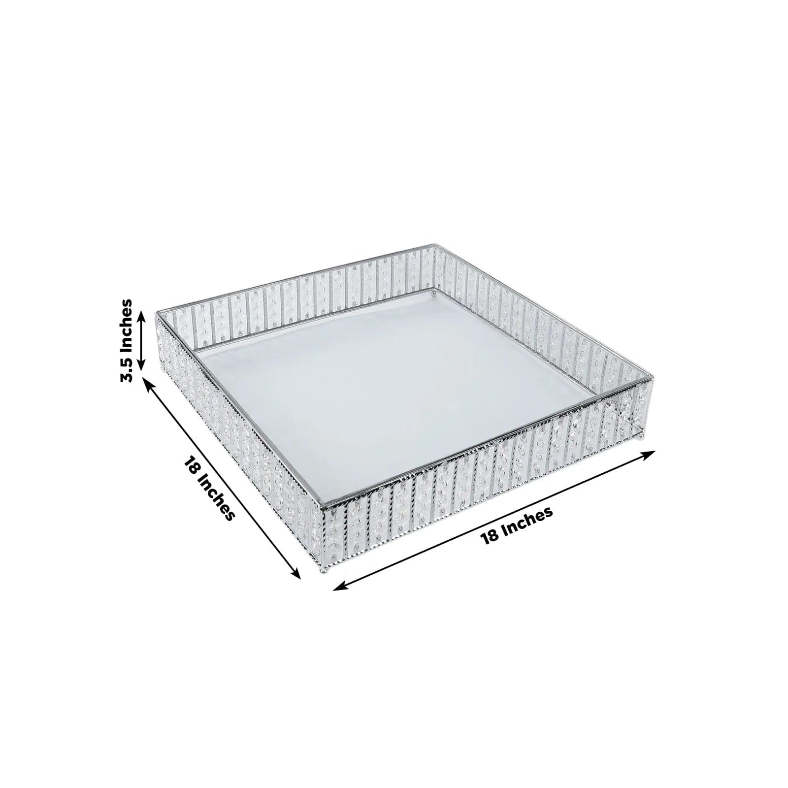 Metal Square Cake Stand with Glass Top and Hanging Crystal Beads