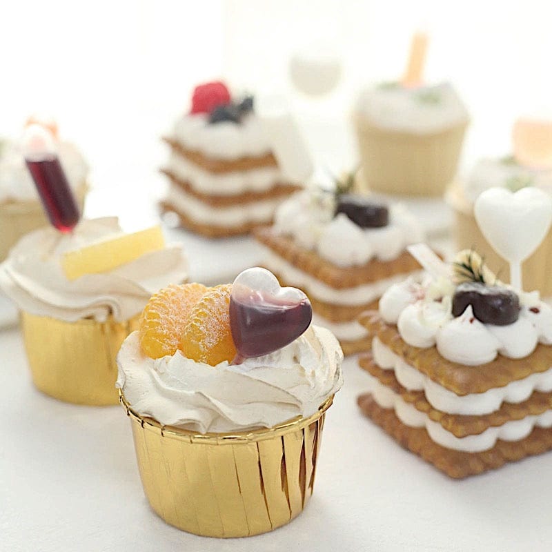 12 GOLD Faux Pearl Balls Cake Topper Picks Cupcake Decorations