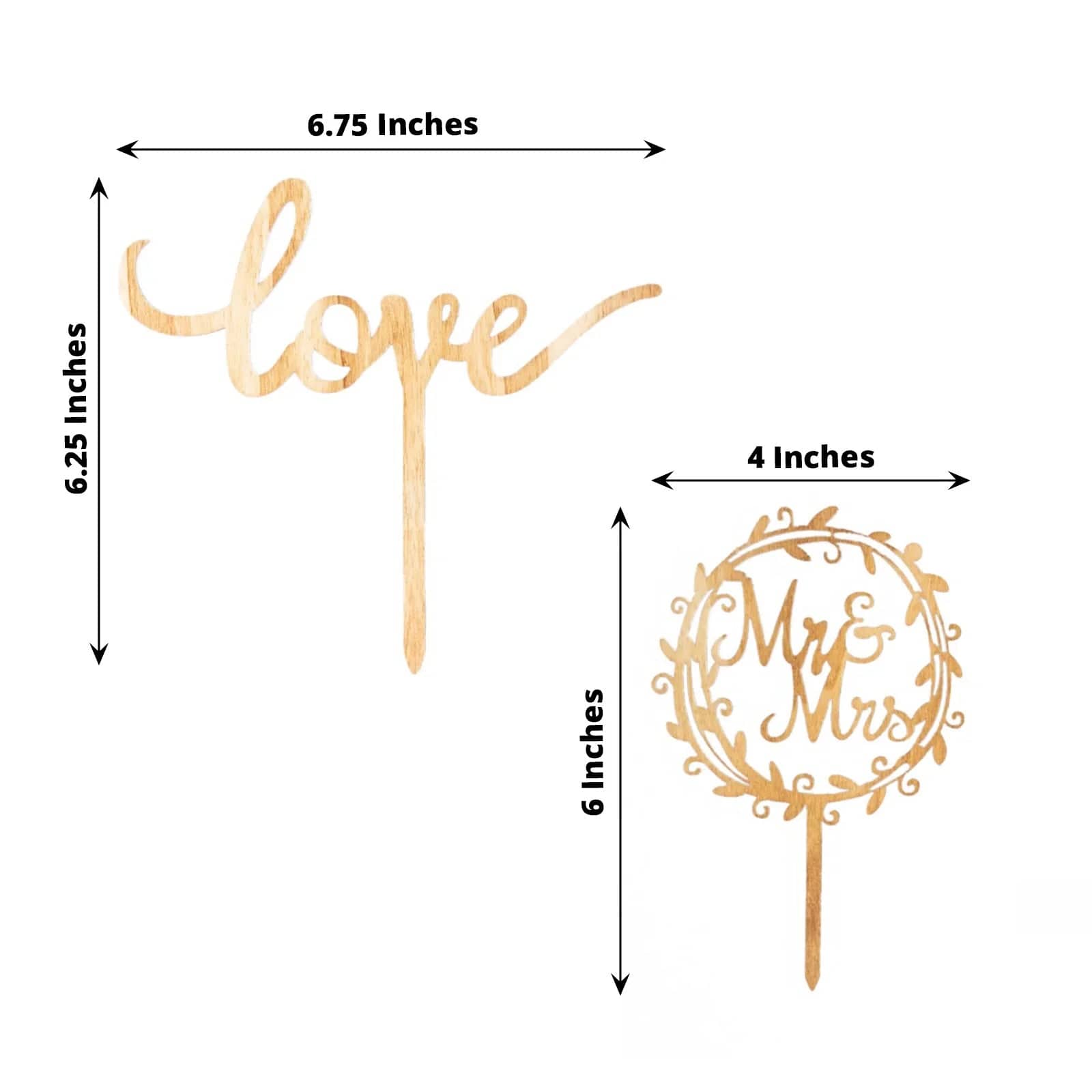 2 Natural Wooden Love and Mr & Mrs Wedding Cake Toppers