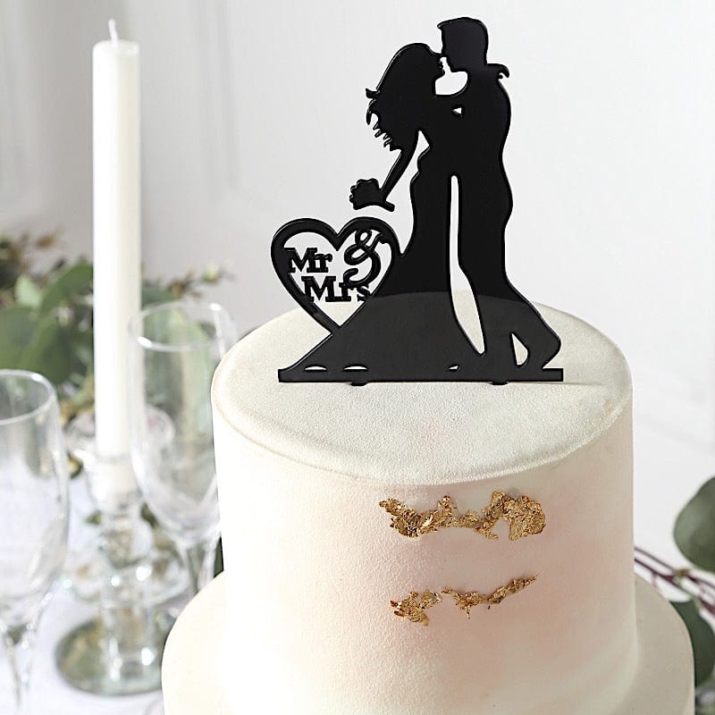 Black 7 in Mr and Mrs Bride Groom Silhouette Acrylic Cake Toppers
