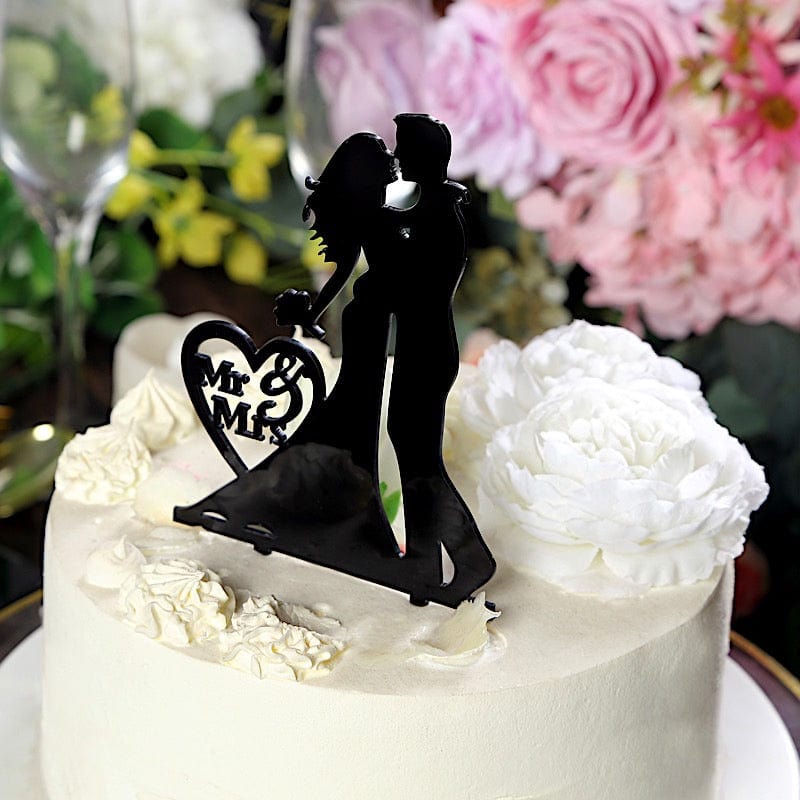 Black 7 in Mr and Mrs Bride Groom Silhouette Acrylic Cake Toppers