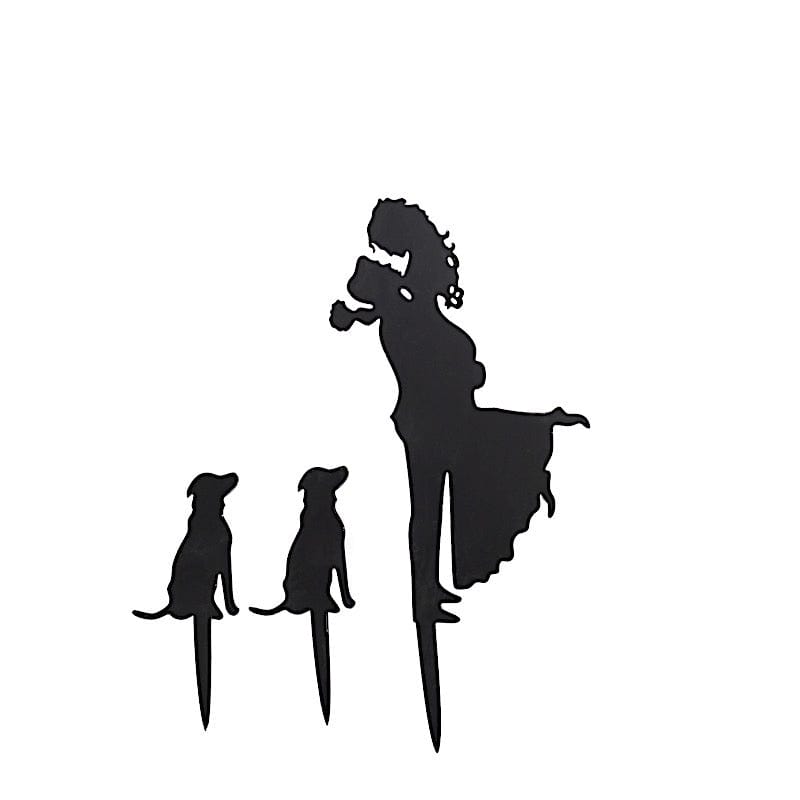 Black 7 in Bride Groom and Pet Dogs Silhouette Acrylic Cake Toppers Set
