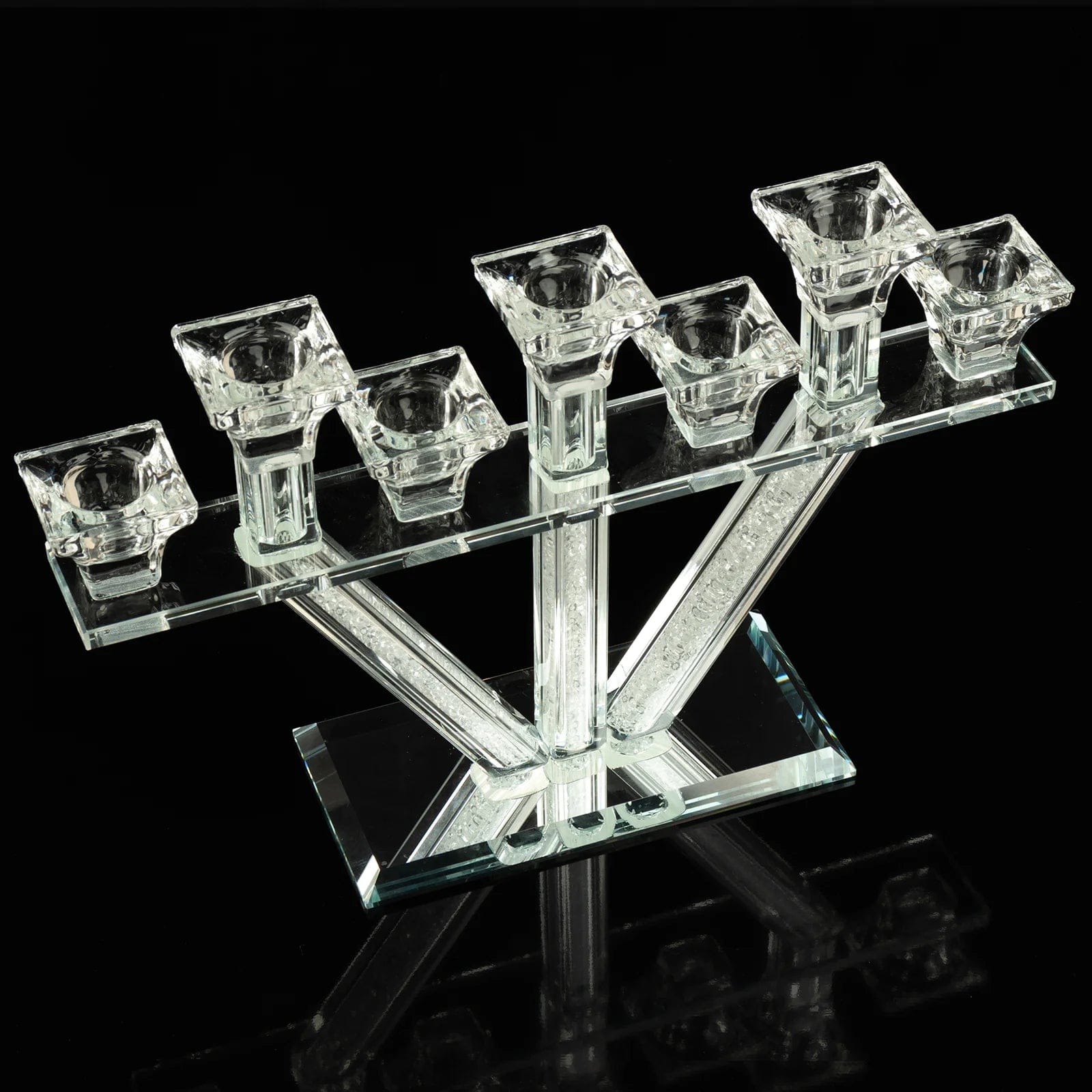 12 in Clear 7 Branch Crystal Glass Candelabra with Crystal Filler