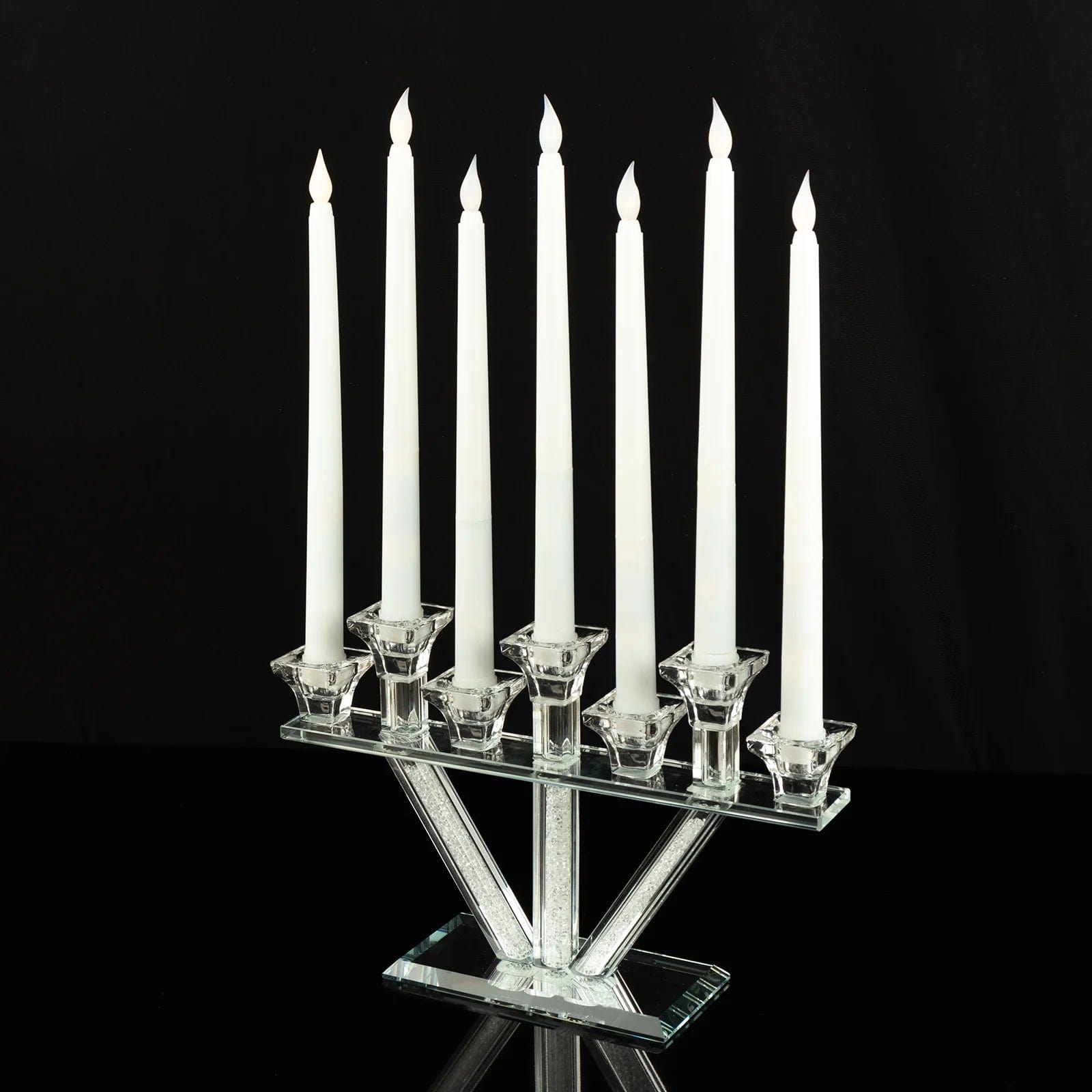 12 in Clear 7 Branch Crystal Glass Candelabra with Crystal Filler