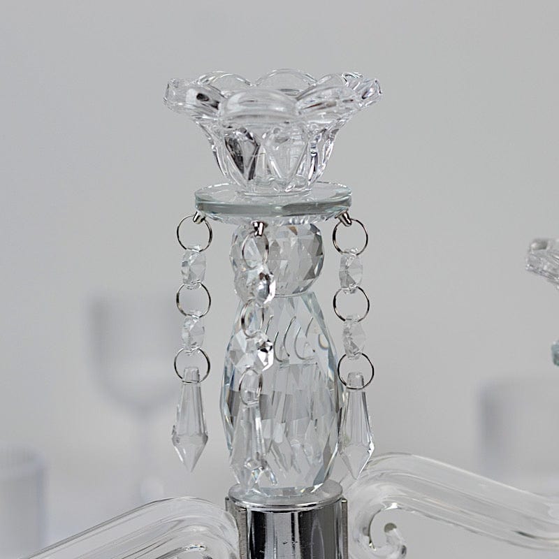 14 in tall Clear 3 Arm Crystal Glass Candelabra Taper Candle Holder with Hanging Prisms