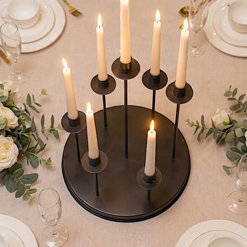 15 in 7 arm Round Metal Table Taper Candle Holder with Cluster Design