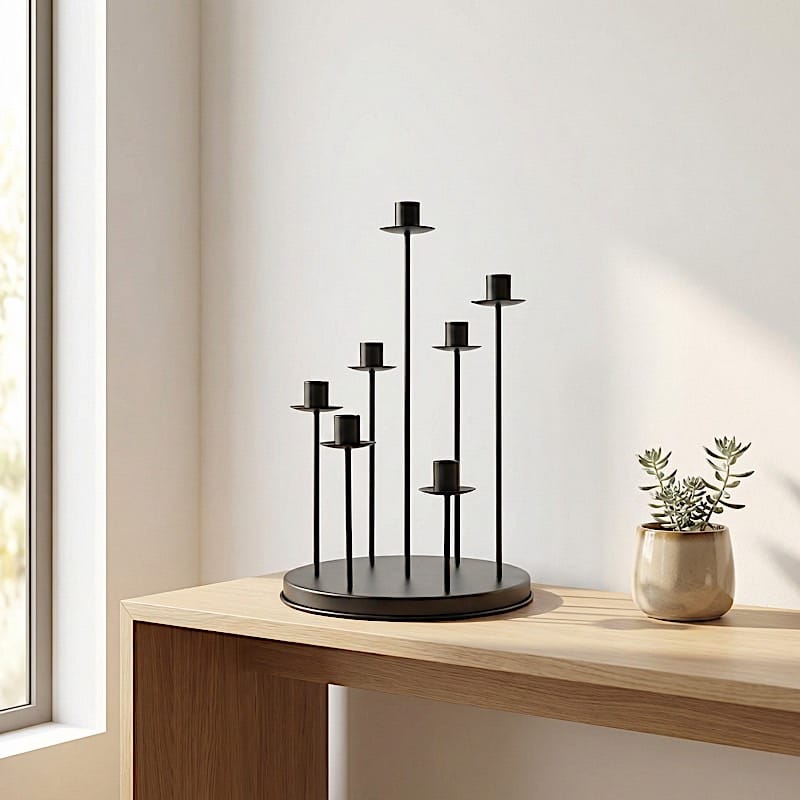 15 in 7 arm Round Metal Table Taper Candle Holder with Cluster Design