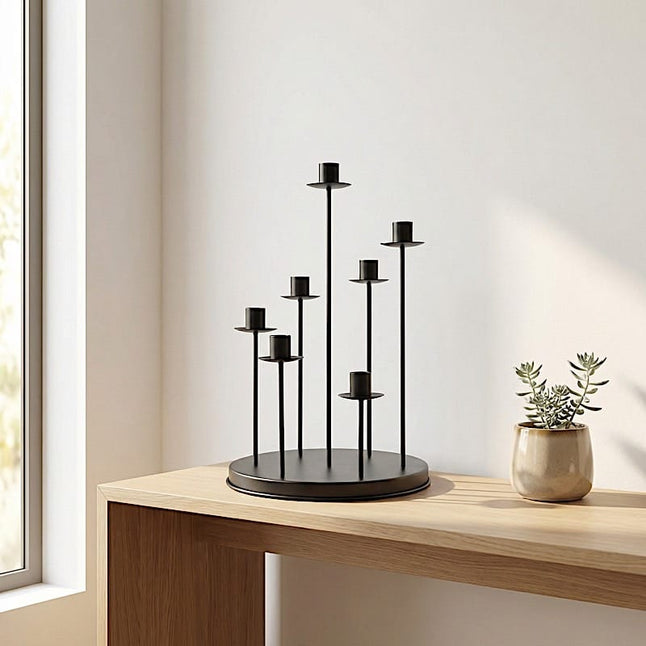 15 in 7 arm Round Metal Table Taper Candle Holder with Cluster Design