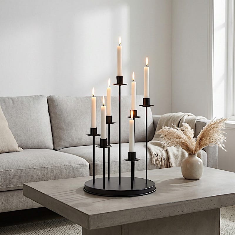 15 in 7 arm Round Metal Table Taper Candle Holder with Cluster Design