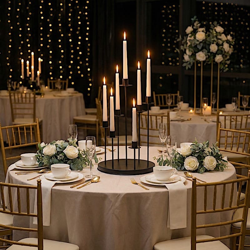 15 in 7 arm Round Metal Table Taper Candle Holder with Cluster Design