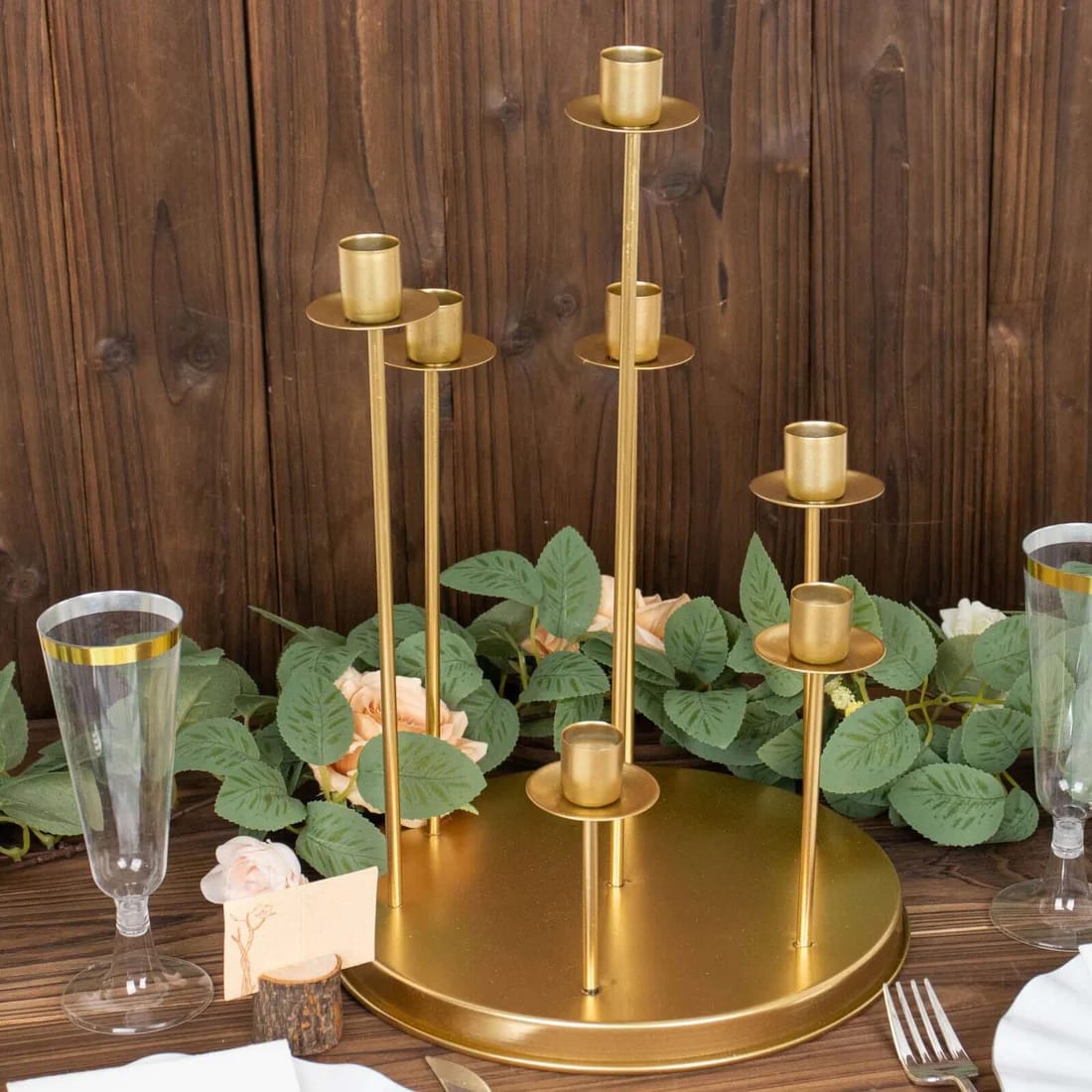 15 in 7 arm Round Metal Table Taper Candle Holder with Cluster Design