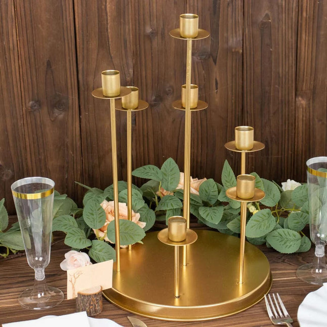 15 in 7 arm Round Metal Table Taper Candle Holder with Cluster Design