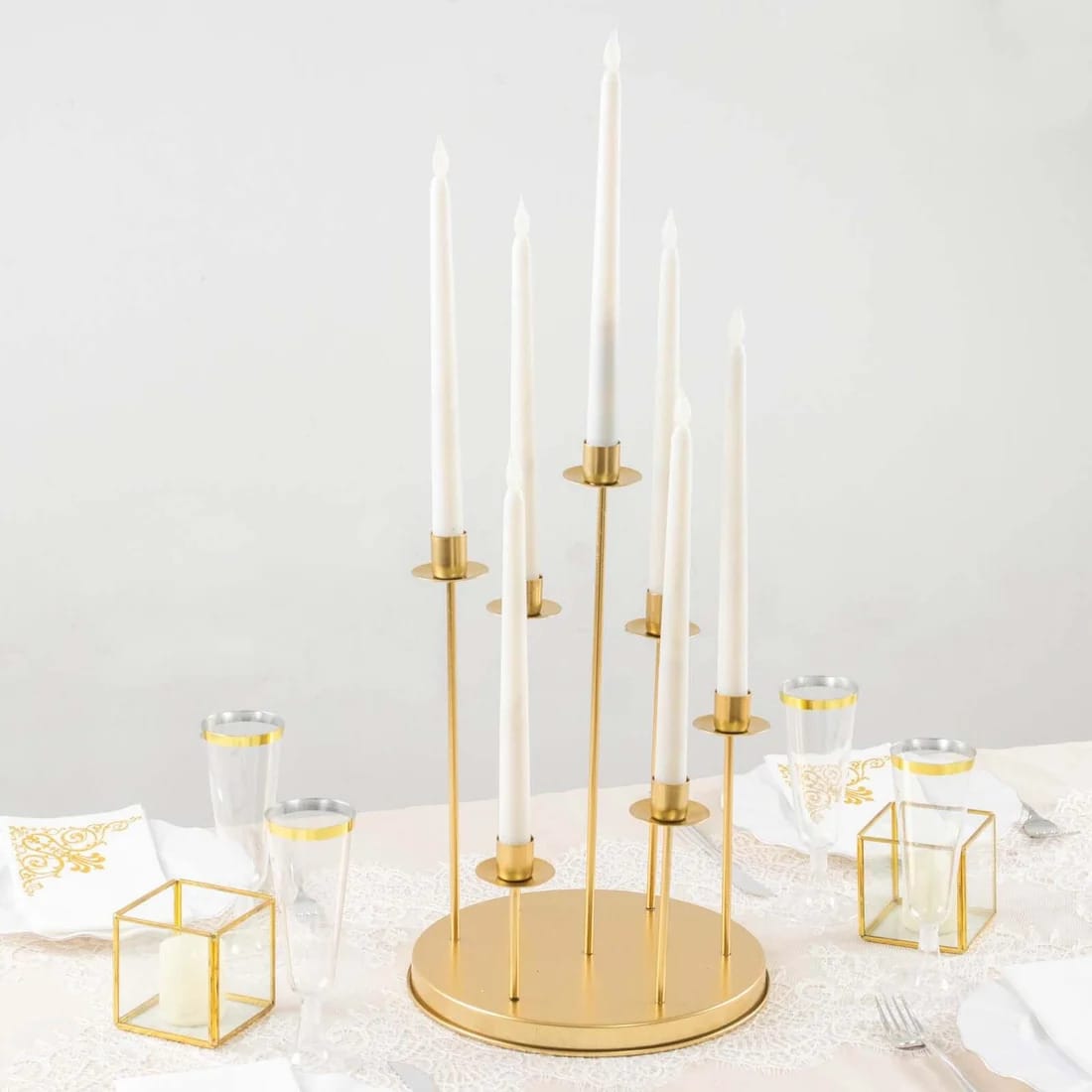 15 in 7 arm Round Metal Table Taper Candle Holder with Cluster Design