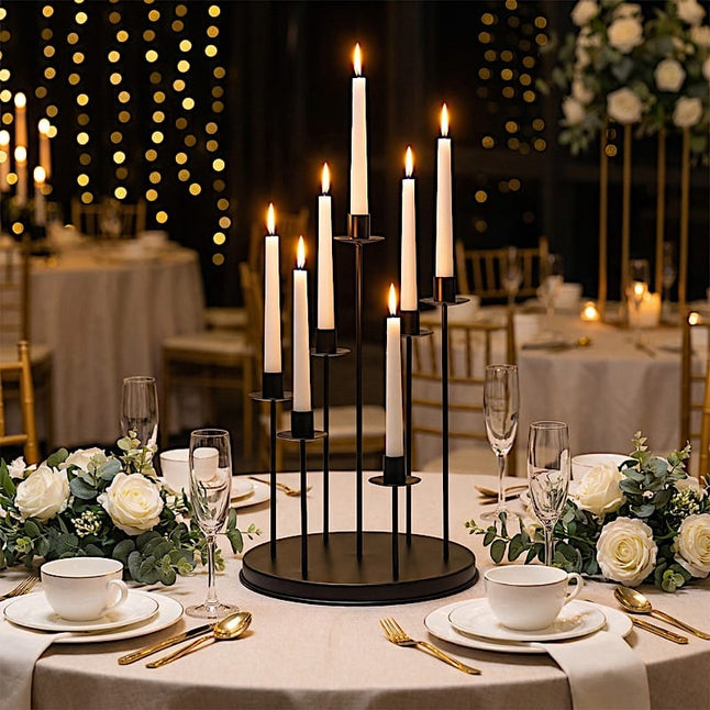 15 in 7 arm Round Metal Table Taper Candle Holder with Cluster Design