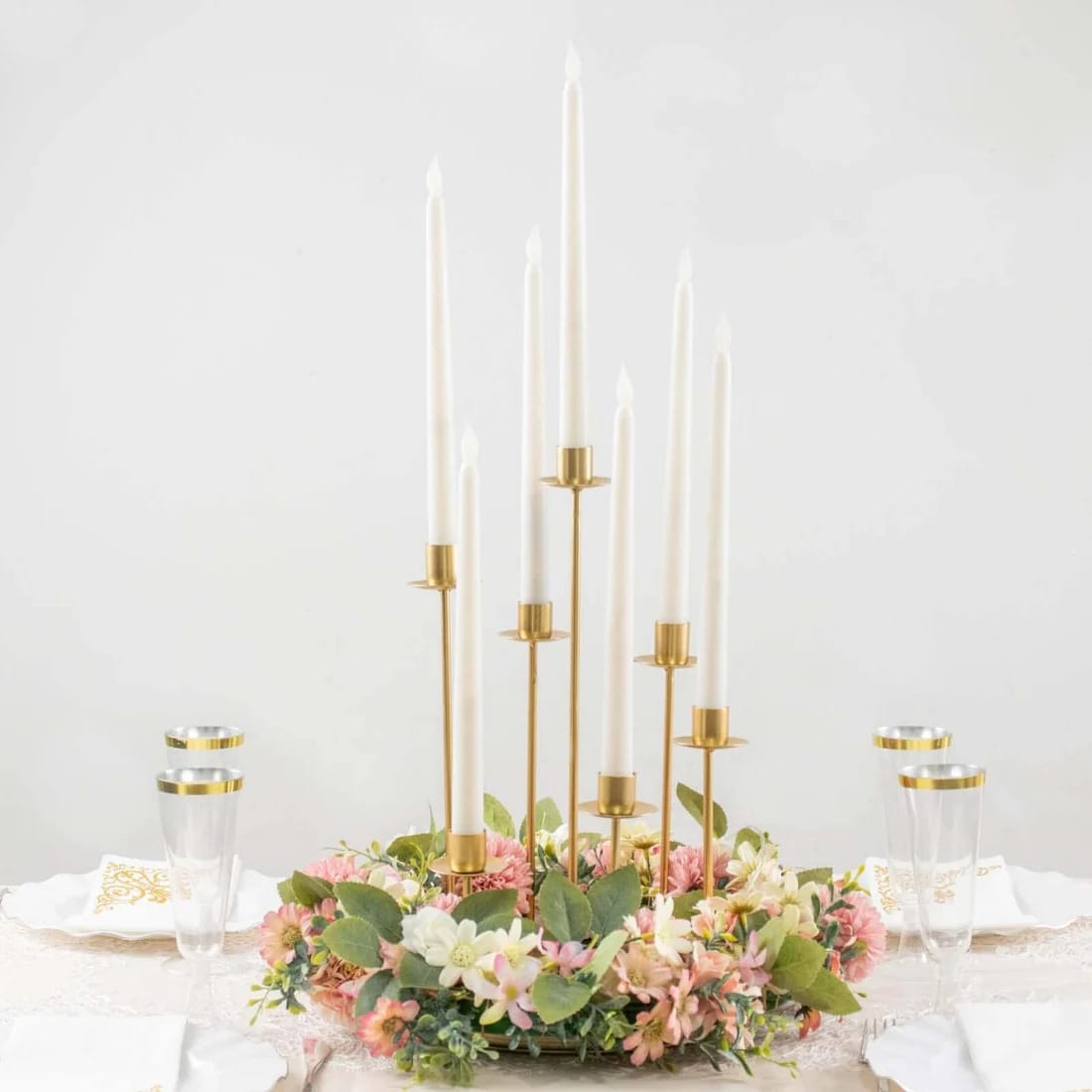 15 in 7 arm Round Metal Table Taper Candle Holder with Cluster Design