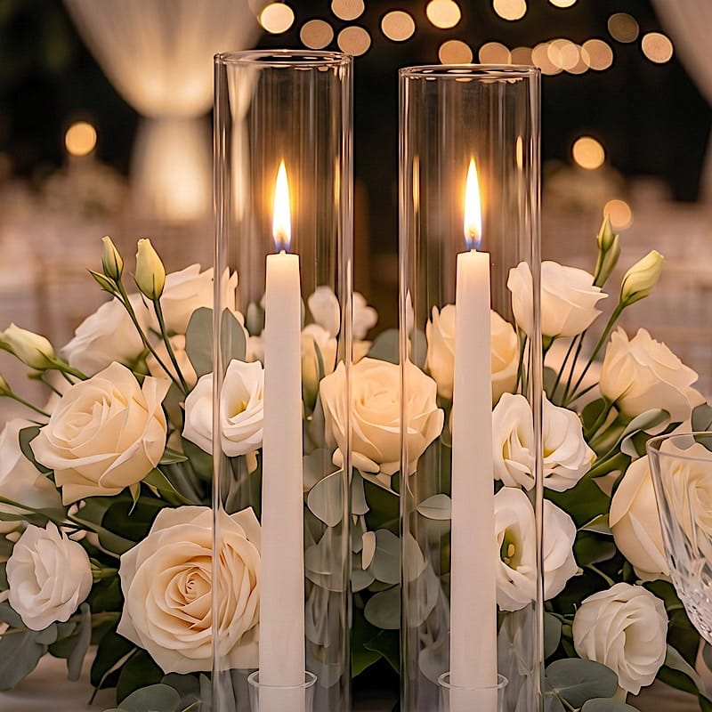 2 Clear 20 in Open End Cylinder Glass Hurricane Candle Shades