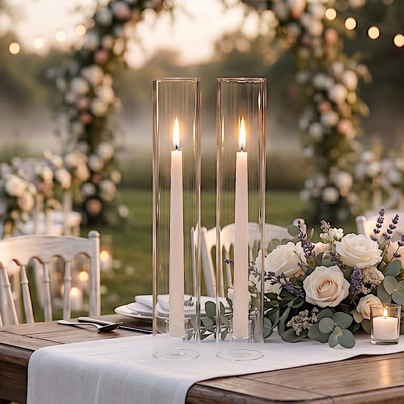 2 Clear 20 in Open End Cylinder Glass Hurricane Candle Shades