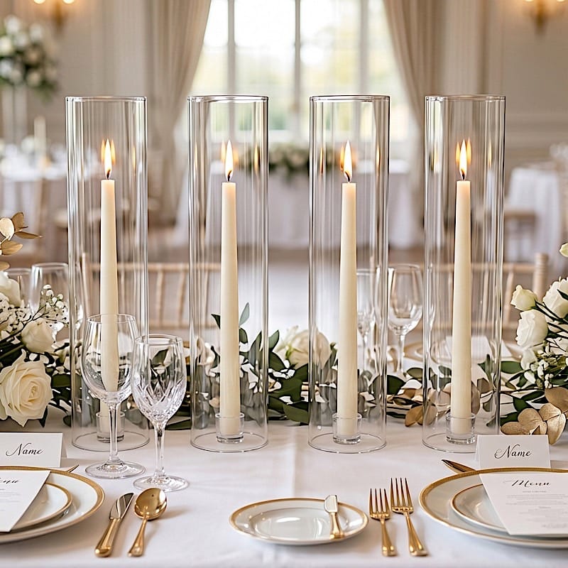 2 Clear 20 in Open End Cylinder Glass Hurricane Candle Shades