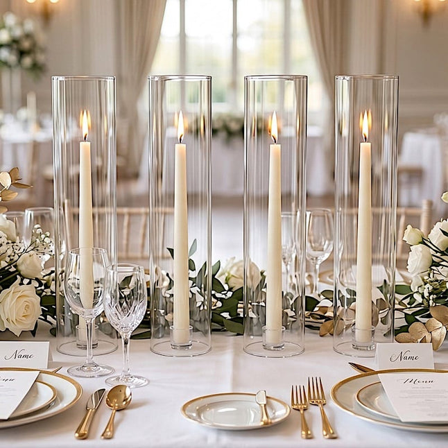 2 Clear 20 in Open End Cylinder Glass Hurricane Candle Shades