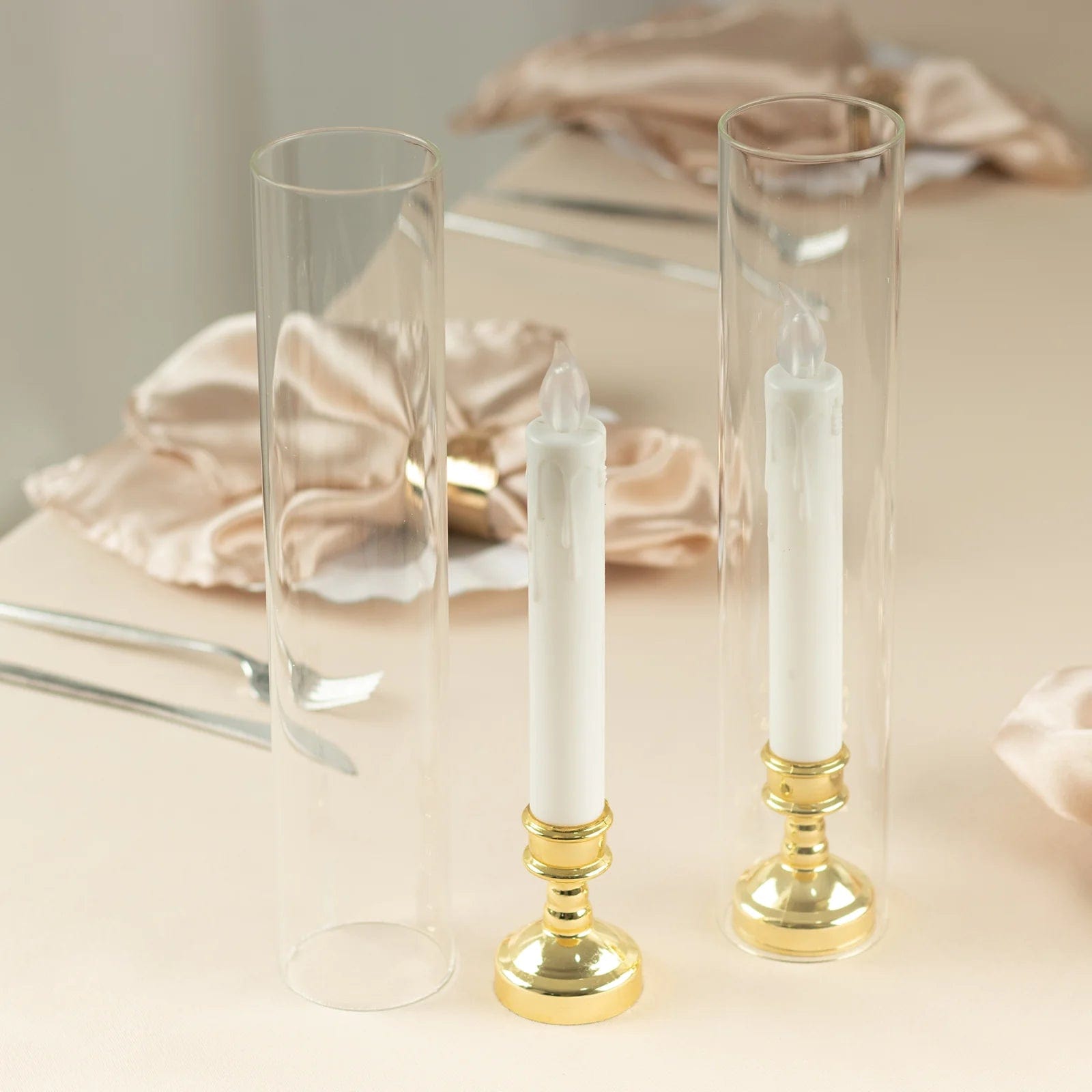 2 Clear Glass Pillar Hurricane Candle Shades