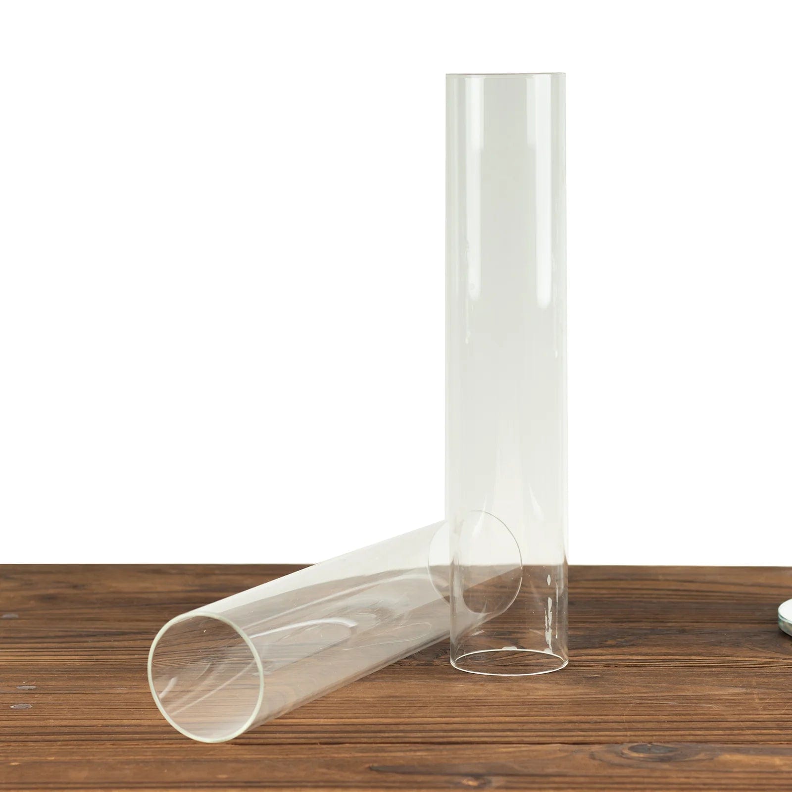 2 Clear Glass Pillar Hurricane Candle Shades