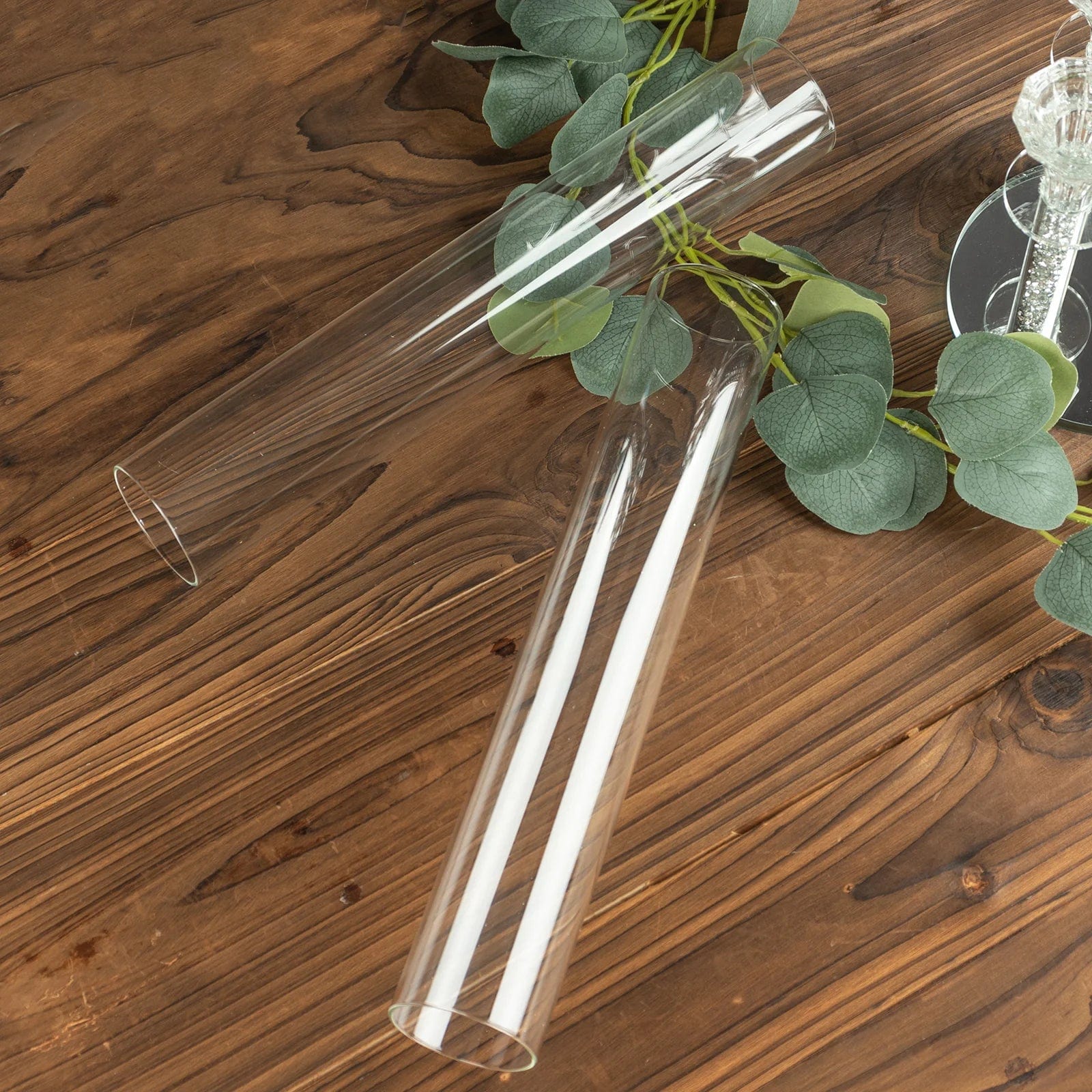 2 Clear Glass Pillar Hurricane Candle Shades