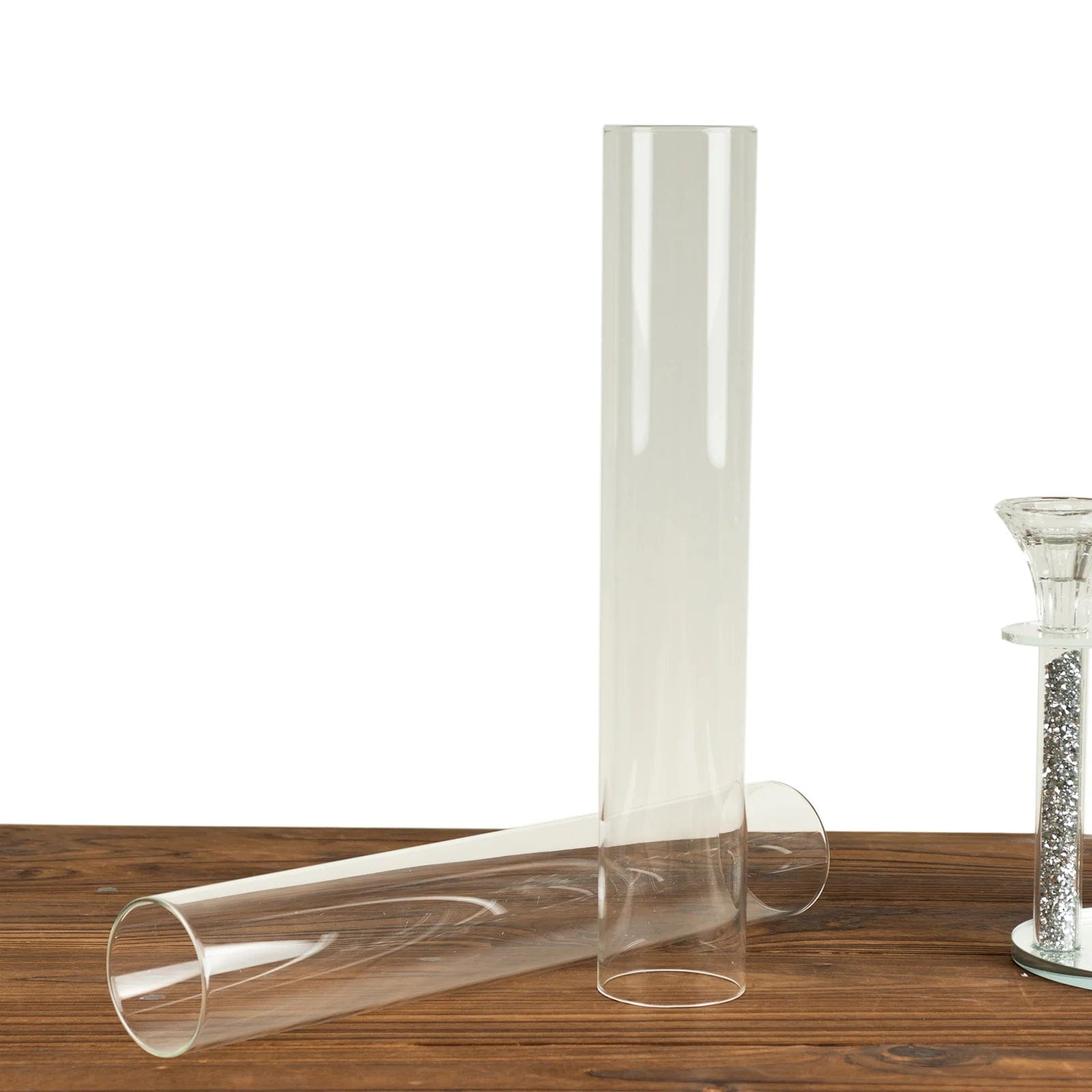 2 Clear Glass Pillar Hurricane Candle Shades