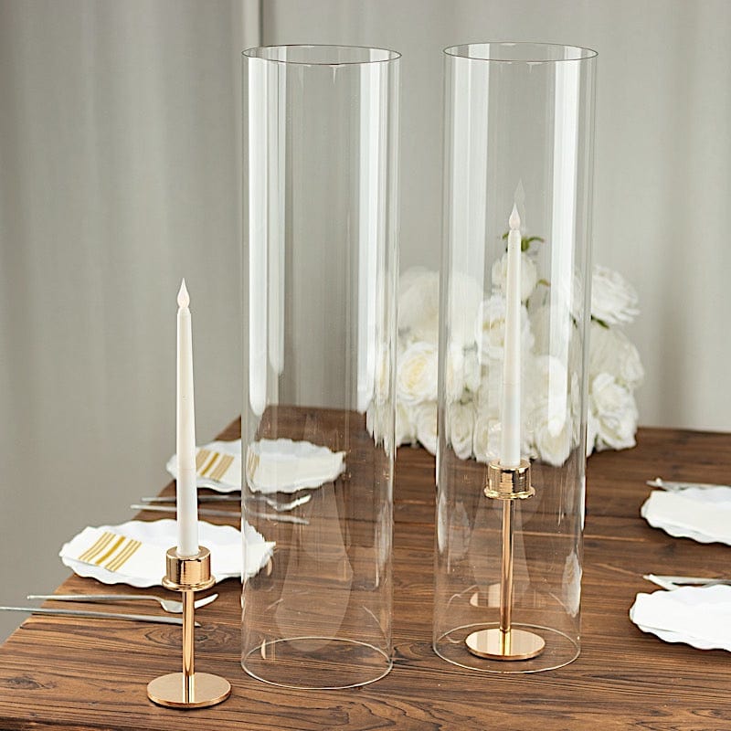 2 Clear Open End Cylinder Glass Hurricane Candle Shades