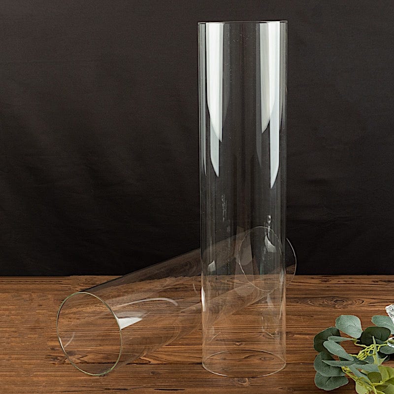 2 Clear Open End Cylinder Glass Hurricane Candle Shades